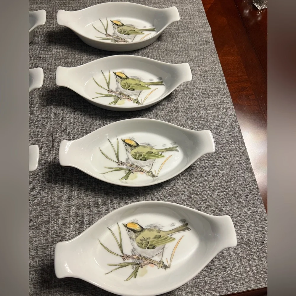 Enesco Song Bird set of 8 Au Gratin Serving Dishes, Vintage Excellent condition